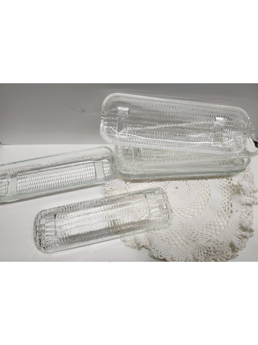 4- Corn on the Cob Glass Trays Embossed Design Brazil 8.25"